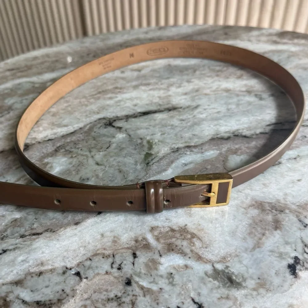 talbots brown leather skinny belt gold buckle minimalist classic italy made